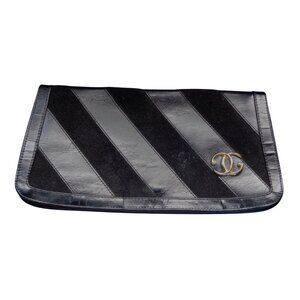 Vtg Vintage Gucci Black Textured Stripe Leather Clutch Bag Rectangle Evening